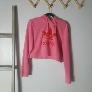 ADIDAS WOMEN'S PINK CROPPED OVERSIZED HOODIE SIZE X-SMALL
